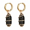 Copper Wire Wrapped Natural Obsidian Dangle Earrings for Women, 304 Stainless Steel Huggie Hoop Earrings, 39mm, Pin: 1mm