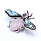 Natural Rose Quartz Brooches, with Shell and Rhinestone, Insect, 36x60mm