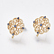 Brass Stud Earring Findings, Cubic Zirconia and Loop, Nickel Free, Real 18K Gold Plated, Flower, Blue, 13x12mm, Hole: 0.8mm, Pin: 0.8mm