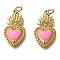 Golden Tone Brass Enamel Pendants, with Jump Rings, Long-Lasting Plated, Heart, Pearl Pink, 22x12x3mm, Hole: 3.5mm