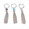 316 Surgical Stainless Steel Keychain with Iron Twisted Chains Tassels and Gemstone Beads KEYC-JKC00072-1