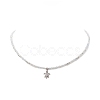 Clear Cubic Zirconia Tortoise Pendant Necklace with Natural Aquamarine Beaded Chains for Women NJEW-JN04271-04-4