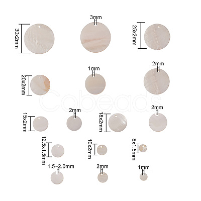 Flat Round Natural Sea Shell Pendants SSHEL-CJ0001-05-1