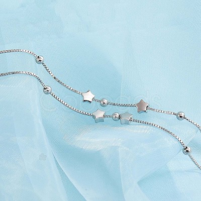 Anti-Tarnish Rhodium Plated 925 Sterling Silver Satellite Chain Multi-strand Bracelets with Star Beaded JB708A-1