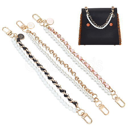 WADORN 3Pcs 3 Colors Imitation Leather & ABS Plastic Imitation Pearl Double Strand Bag Handles FIND-WR0008-10-1