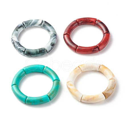 Opaque Chunky Acrylic Curved Tube Beads Stretch Bracelet for Girl Women BJEW-JB07313-1