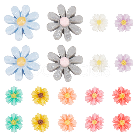 Gorgecraft 90Pcs 9 Colors Flatback Opaque Resin Flower Daisy Cabochons CRES-GF0001-03-1